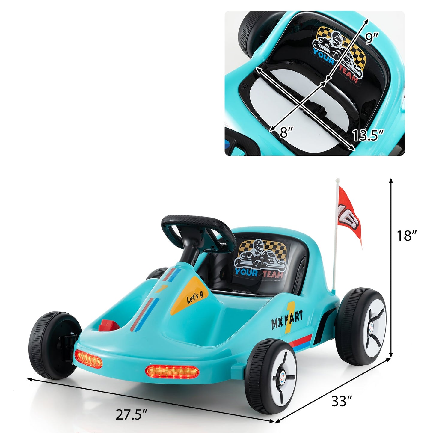 12V Electric Go Kart for Kids Race Toy with Remote Control and Music-Blue