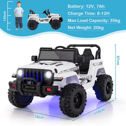 12V Kids Ride-on Jeep Car with 2.4 G Remote Control-White