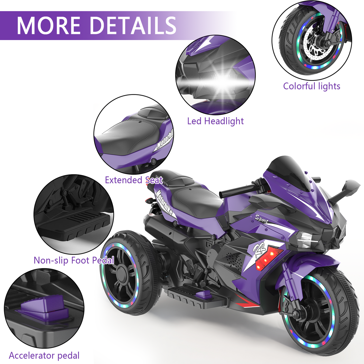 12V children's motorcycle, 3-4 years old electric motorcycle, Violet
Children's motorcycles make full use of USB and MP3 connections. The best Children's Day gift, birthday gift, Christmas gift