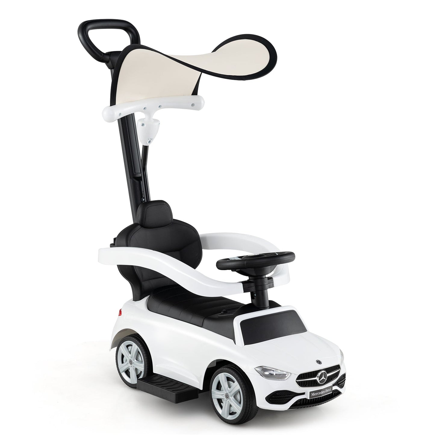 3-in-1 Ride on Push Car Mercedes-Benz Licensed Sliding Car with Canopy-White