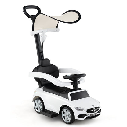 3-in-1 Ride on Push Car Mercedes-Benz Licensed Sliding Car with Canopy-White