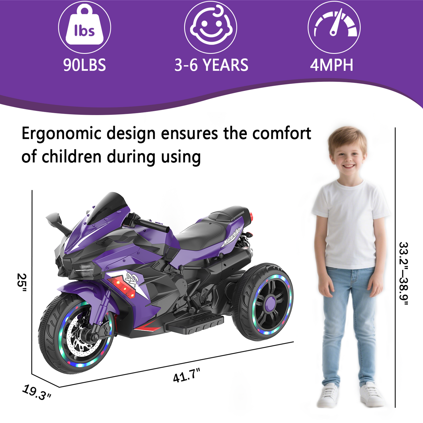 12V children's motorcycle, 3-4 years old electric motorcycle, Violet
Children's motorcycles make full use of USB and MP3 connections. The best Children's Day gift, birthday gift, Christmas gift