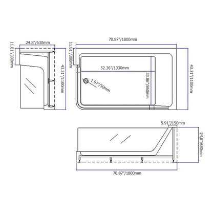 Alora 71-Inch Luxury 2-Person Acrylic Whirlpool Tub With LED Lights Jets And Faucet (SAK91752)