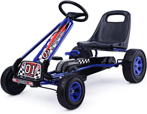 Go Kart for Kids, 4 Wheel Off-Road Pedal Go Cart w/Adjustable Seat, Steering Wheel, 2 Safety Brakes, EVA Rubber Tires