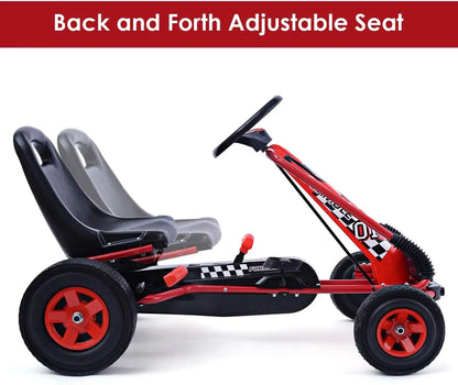 Go Kart for Kids, 4 Wheel Off-Road Pedal Go Cart w/Adjustable Seat, Steering Wheel, 2 Safety Brakes, EVA Rubber Tires
