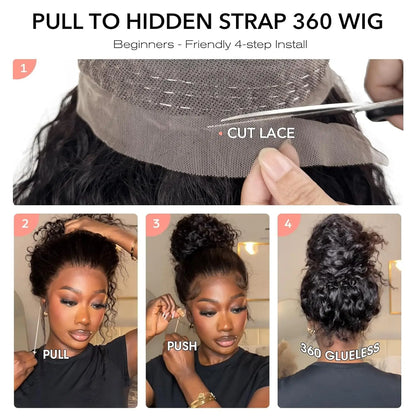 Invisi Strap HD 360 Full Lace Wig Human Hair 250 Density Precut 360 Lace Front Wig Deep Curly Glueless Wig Human Hair Wig