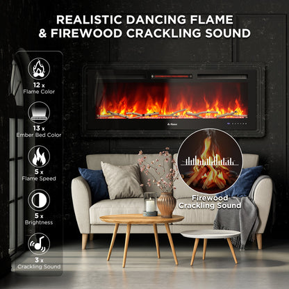 In Flames INF50W-3D WiFi Smart Wall Mounted Electric Fireplace - Tempered Glass