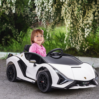 Aosom Lamborghini SIAN Licensed Kids Ride On Car, 12V Battery Powered Electric Sports Car Toy with Remote Control, Horn, Music, & Headlights, White