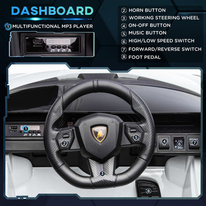 Aosom Lamborghini SIAN Licensed Kids Ride On Car, 12V Battery Powered Electric Sports Car Toy with Remote Control, Horn, Music, & Headlights, White