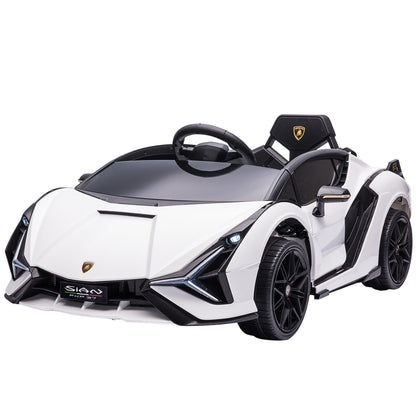 Aosom Lamborghini SIAN Licensed Kids Ride On Car, 12V Battery Powered Electric Sports Car Toy with Remote Control, Horn, Music, & Headlights, White