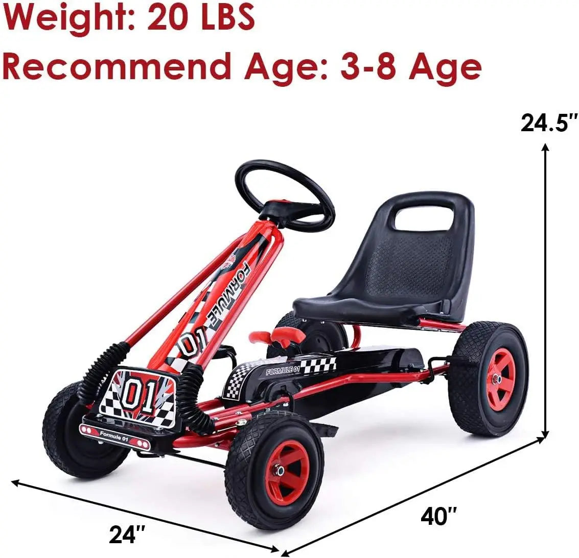 Go Kart for Kids, 4 Wheel Off-Road Pedal Go Cart w/Adjustable Seat, Steering Wheel, 2 Safety Brakes, EVA Rubber Tires