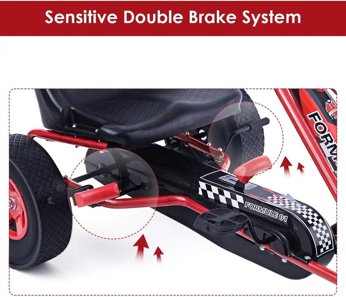 Go Kart for Kids, 4 Wheel Off-Road Pedal Go Cart w/Adjustable Seat, Steering Wheel, 2 Safety Brakes, EVA Rubber Tires