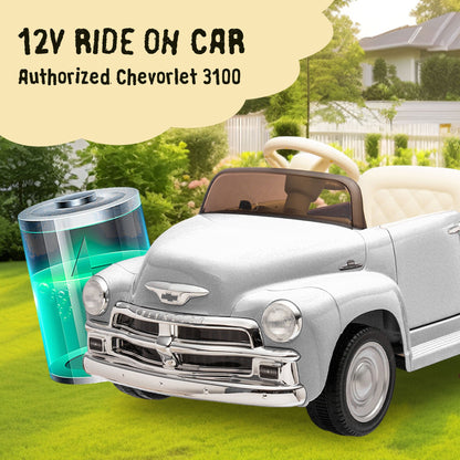 12V Kids Ride On truck car w/parents control, Licensed Chevrolet 3100 pickup,electric car for kid,Vintage modeling,3 speeds,LED Lights,Bluetooth,USB,High-power up to 4.35 km/h,age 3+
