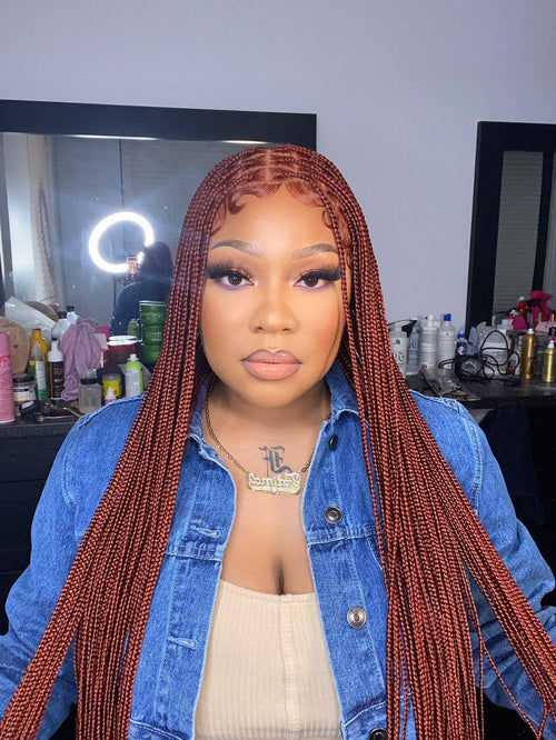 Knotless Braid Wig, HD Full Lace, color 350, Waist Length, Glueless - Gina