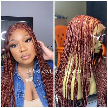 Knotless Braid Wig, HD Full Lace, color 350, Waist Length, Glueless - Gina