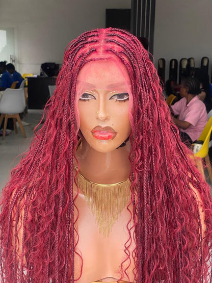 Bohemian Knotless Braid Wig, Full Lace, Burgundy Waist, Medium Cap - NATA