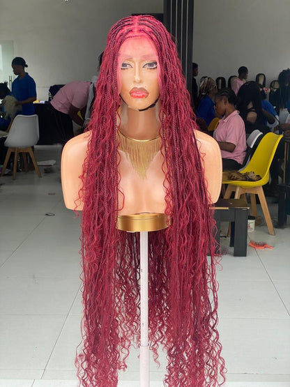 Bohemian Knotless Braid Wig, Full Lace, Burgundy Waist, Medium Cap - NATA