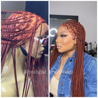 Knotless Braid Wig, HD Full Lace, color 350, Waist Length, Glueless - Gina