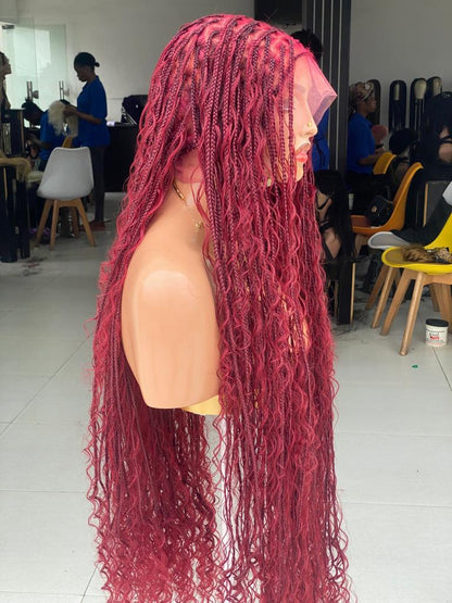 Bohemian Knotless Braid Wig, Full Lace, Burgundy Waist, Medium Cap - NATA