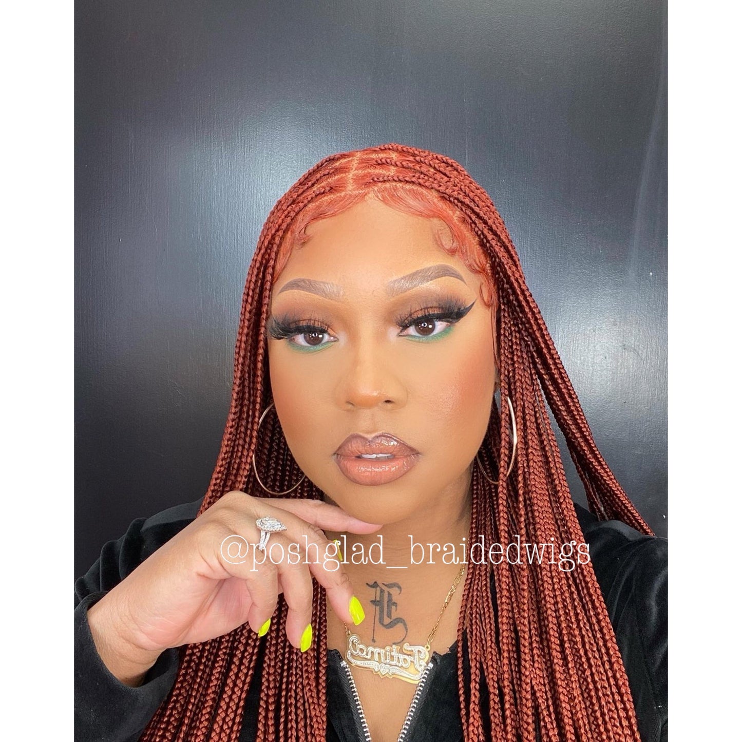 Knotless Braid Wig, HD Full Lace, color 350, Waist Length, Glueless - Gina