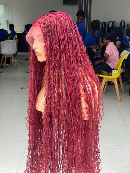 Bohemian Knotless Braid Wig, Full Lace, Burgundy Waist, Medium Cap - NATA