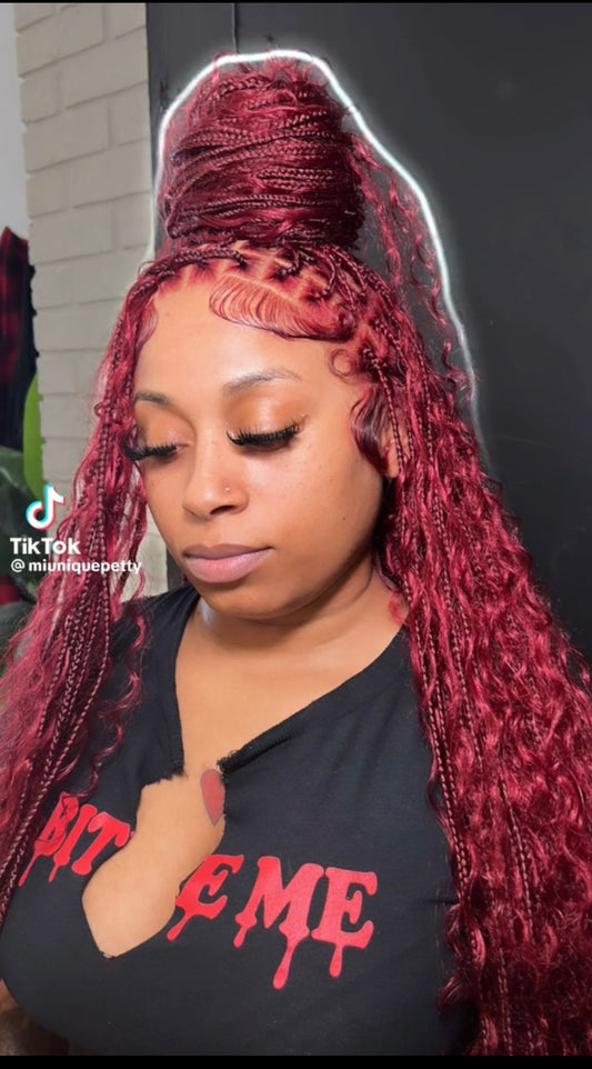 Bohemian Knotless Braid Wig, Full Lace, Burgundy Waist, Medium Cap - NATA
