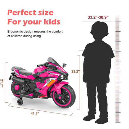 Kids Powered Ride-ons Toy, Kids Motorcycle for 3-6 Years, 12V Electric Ride on Motorcycle with Light Wheel & Bluetooth Music-Pink