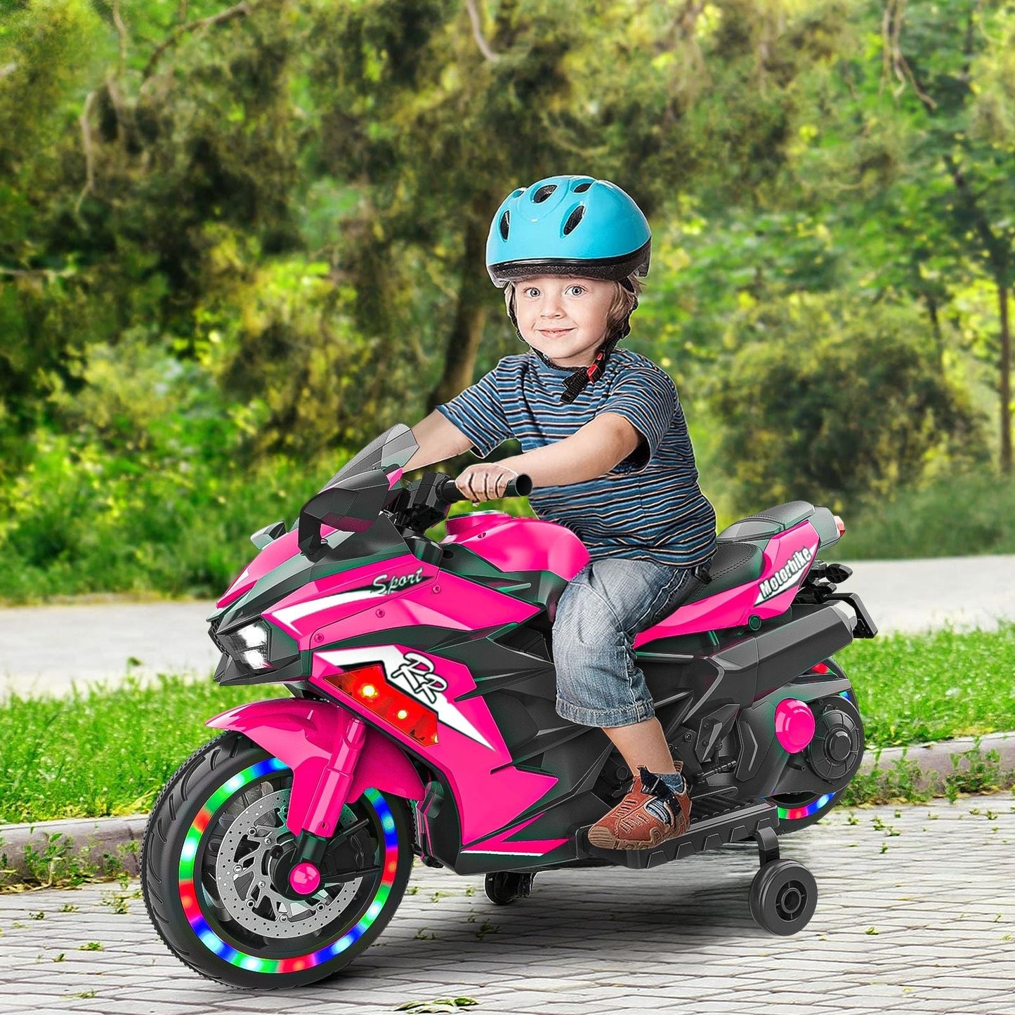 Kids Powered Ride-ons Toy, Kids Motorcycle for 3-6 Years, 12V Electric Ride on Motorcycle with Light Wheel & Bluetooth Music-Pink