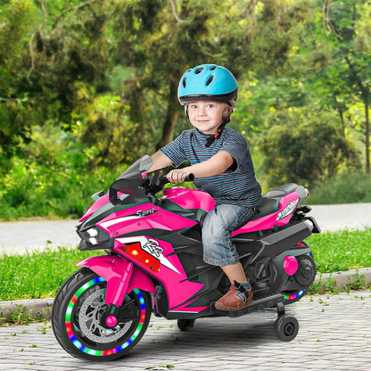 Kids Powered Ride-ons Toy, Kids Motorcycle for 3-6 Years, 12V Electric Ride on Motorcycle with Light Wheel & Bluetooth Music-Pink